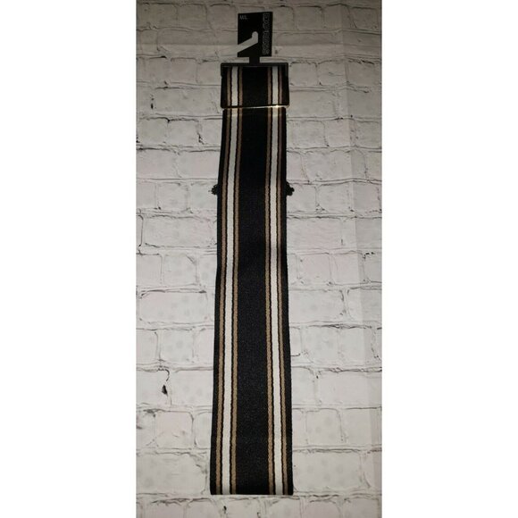 𝅺NWT Express Women's Size M/L Wide Black, Gold, White Fabric Belt - Picture 1 of 2